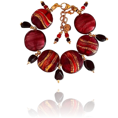 Edelstein-Armband, Muranoglas, Granat-Nuggets