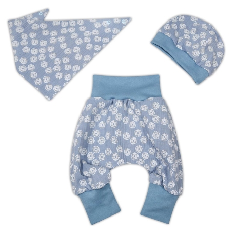 3-tlg Musselin-Set Pumphose-Mütze-Tuch Erstlingsoutfit Blumen
