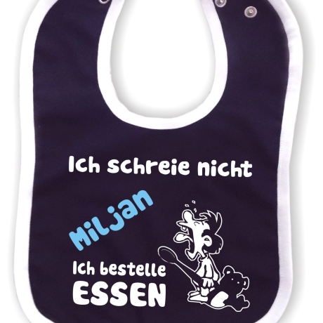 Baby Lätzchen farbiger Saum ICH SCHREIE NICHT bedruckt mit Namen