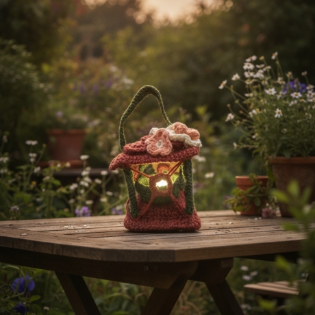 Gehäkelte Laterne Romantica mit Kerze 