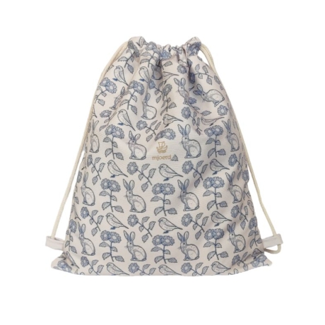 Turnbeutel mit Hase, Spatz & Blumen - Off-White