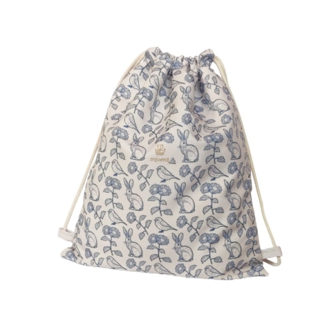 Turnbeutel mit Hase, Spatz & Blumen - Off-White
