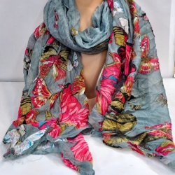 Leichter Sommer-Schal Schmetterlinge, 180x90 cm, grau