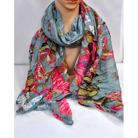 Leichter Sommer-Schal Schmetterlinge, 180x90 cm, grau