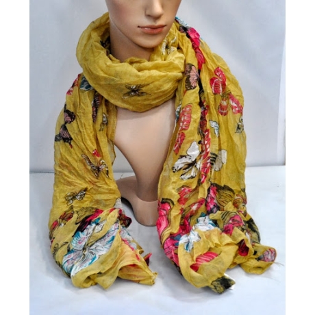 Leichter Schal Schmetterlinge, 180x90 cm, reis-beige 