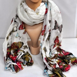 Damen-Langschal mit Schmetterlingen, 180 x 90 cm, weiss