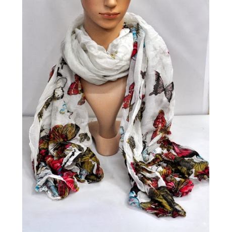 Leichter Schal Schmetterlinge, 180x90 cm, weiss-bunt