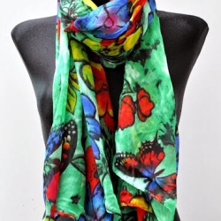 Damen-Langschal mit Blumenmotiven, 180 x 120 cm, grün