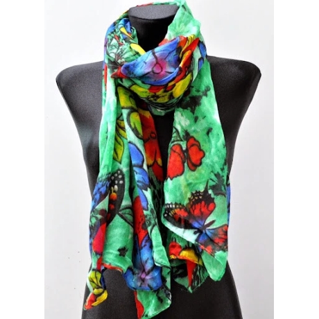 Leichter Sommer-Schal Blumenmotiv. 180 x 120 cm, grün