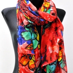 Damen-Langschal mit Blumenmotiven, 180 x 120 cm, weinrot