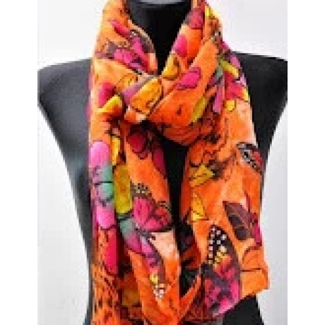 Damen-Langschal mit Blumenmotiven, 180 x 120 cm, orange