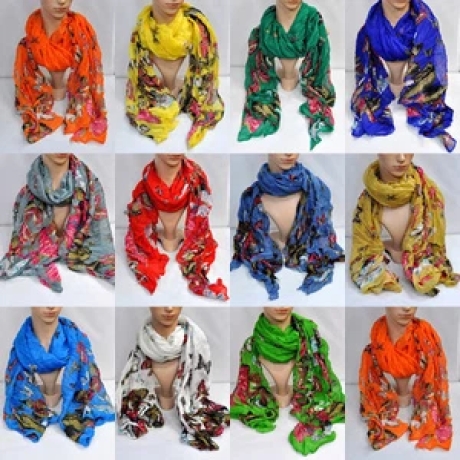 Damen-Langschal mit Schmetterlingen, 180 x 90 cm, reis-beige