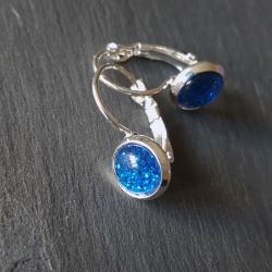 Ohrring Cabochon Glitzer Blue Galaxy
