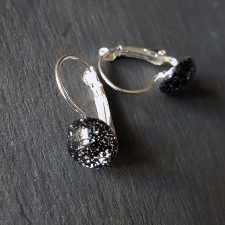 Ohrring Cabochon Glitzer Dark Galaxy