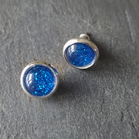 Ohrstecker Cabochon Glitzer Blue Galaxy
