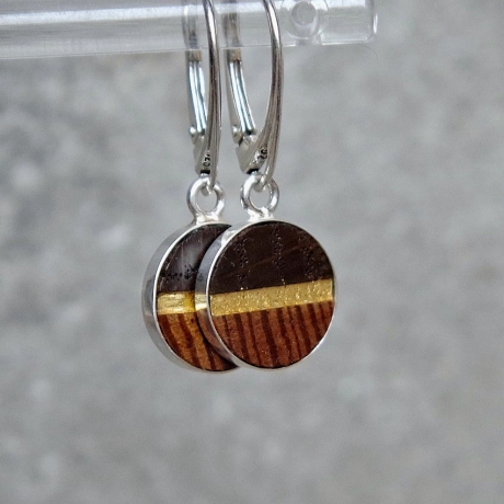 Ohrhänger Holz – Pitchpine, Eiche & Blattgold