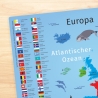stabiles Vinyl Tischset - Europa mit Flaggen und Hauptstädten