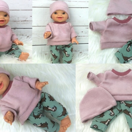 Puppenkleidung passend für 34 cm Puppen Sweater Hose Mütze Neu