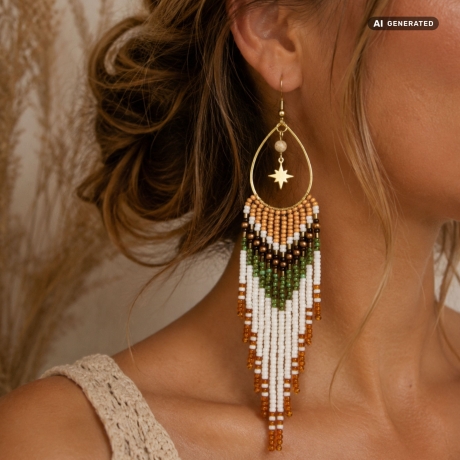Lange Boho Ohrringe Liora –  Perlenohrringe mit Stern