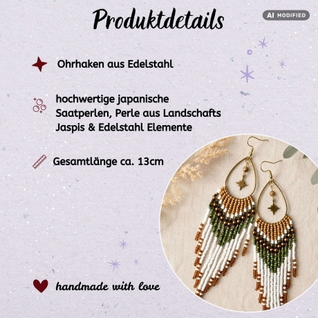Lange Boho Ohrringe Liora –  Perlenohrringe mit Stern