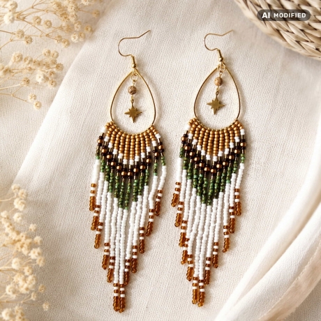 Lange Boho Ohrringe Liora –  Perlenohrringe mit Stern