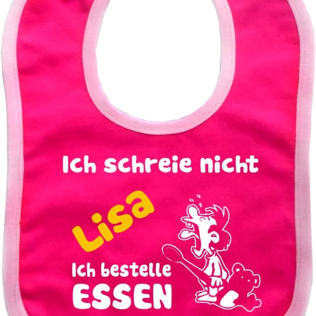 Baby Lätzchen farbiger Saum ICH SCHREIE NICHT bedruckt mit Namen
