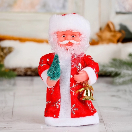 Weihnachtsmann mit Tannenbaum + Glocke, rot, 17 cm, neu