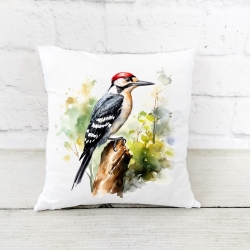 Kissen mit Specht im Aquarell-Stil