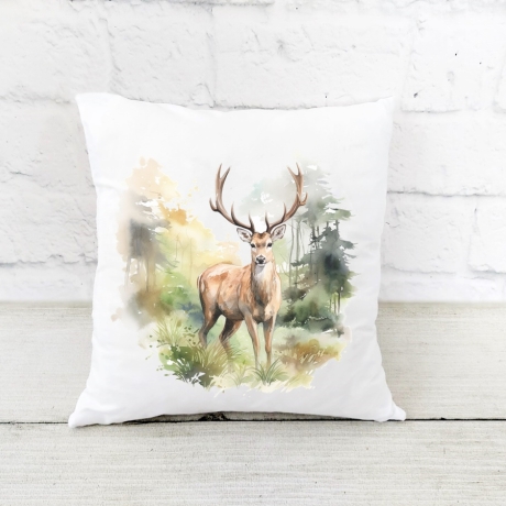 Kissen mit Hirsch im Aquarell-Stil