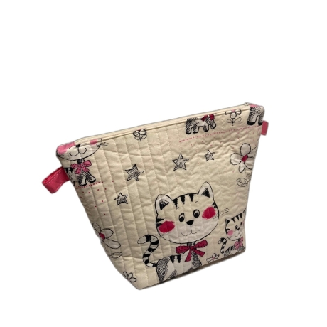 Kosmetiktasche | Katzen Creme Pink gesteppt | Kulturbeutel 