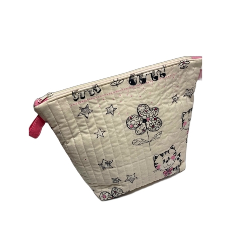 Kosmetiktasche | Katzen Creme Pink gesteppt | Kulturbeutel 