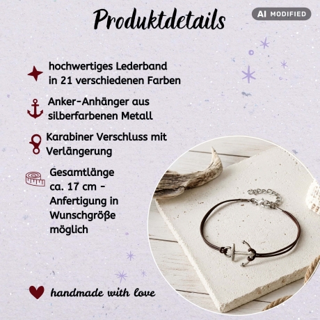 Armband mit Anker - maritimes Lederarmband