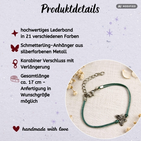 Lederarmband Schmetterling – 21 Farben, verstellbar