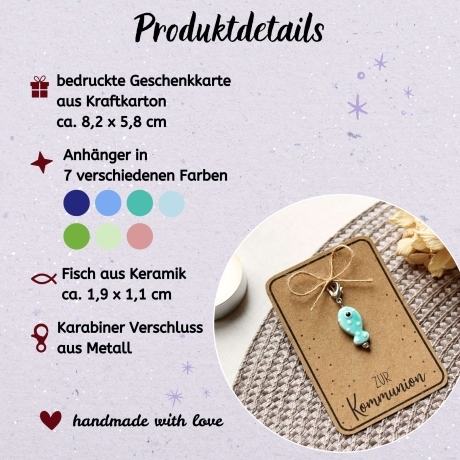 Geschenk Kommunion Fisch Anhänger Keramik Symbol