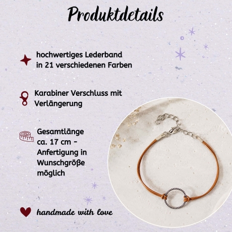 Lederarmband mit Ring Silver Circle - Schmuck aus Leder