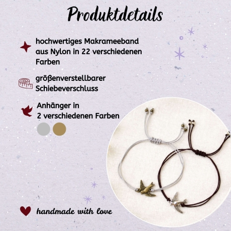 Makramee Armband Taube – Symbol Schmuck, verstellbar