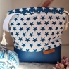 Projektbeutel/Projekttasche Sterne weiss/blauer Rand