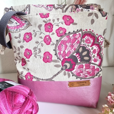 Projektbeutel/Projekttasche magenta Blumen