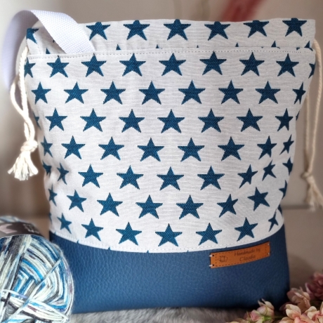 Projektbeutel/Projekttasche blaue Sterne