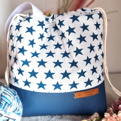 Projektbeutel/Projekttasche blaue Sterne