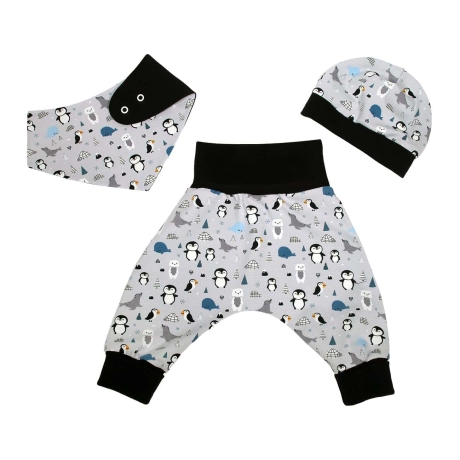 3-tlg Baby Pumphosen-Set Erstlingsoutfit Polarfreunde Tiere 