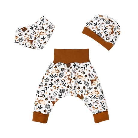 3-tlg Baby Pumphosen-Set Erstlingsoutfit Waldtiere Boho Hase Reh