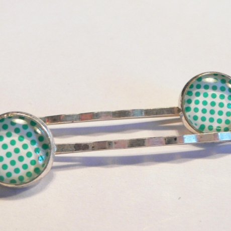 2 Haarklammern PUNKTE Cabochons 12mm Glas Haarpangen