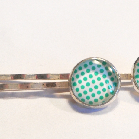 2 Haarklammern PUNKTE Cabochons 12mm Glas Haarpangen