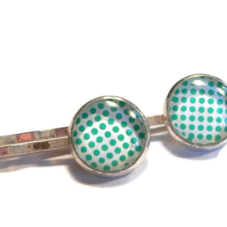 2 Haarklammern PUNKTE Cabochons 12mm Glas Haarpangen