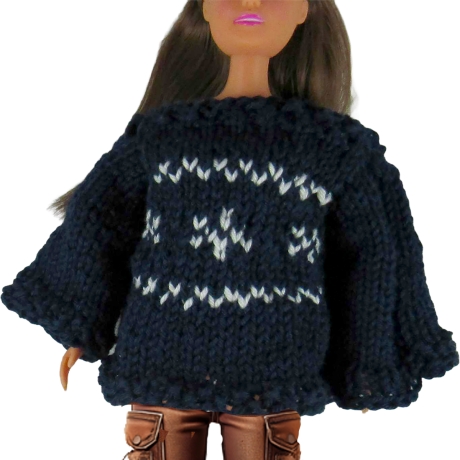 Norwegerpulli für Modepuppe 29 cm Dunkelblau Weiß Schneeflocken