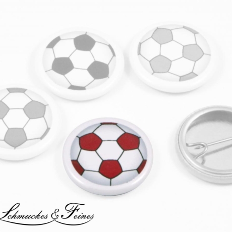 Button Anstecker 25 mm Fußball in rot auf weißem Grund