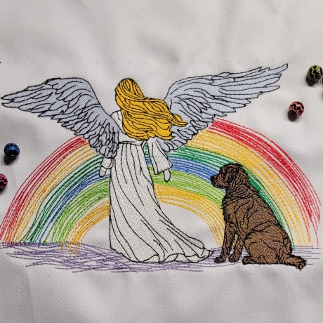 Engel 01 mit Hund und Regenbogen - 19.46 x 12.96 cm