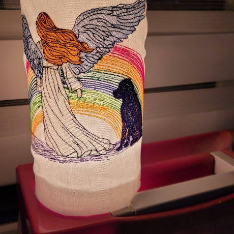Engel 01 mit Hund und Regenbogen - 19.46 x 12.96 cm