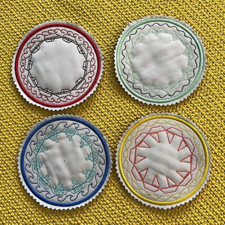 Schiffe Untersetzer Glasdeckel 4 Motive ITH Stickdatei Ø10 cm